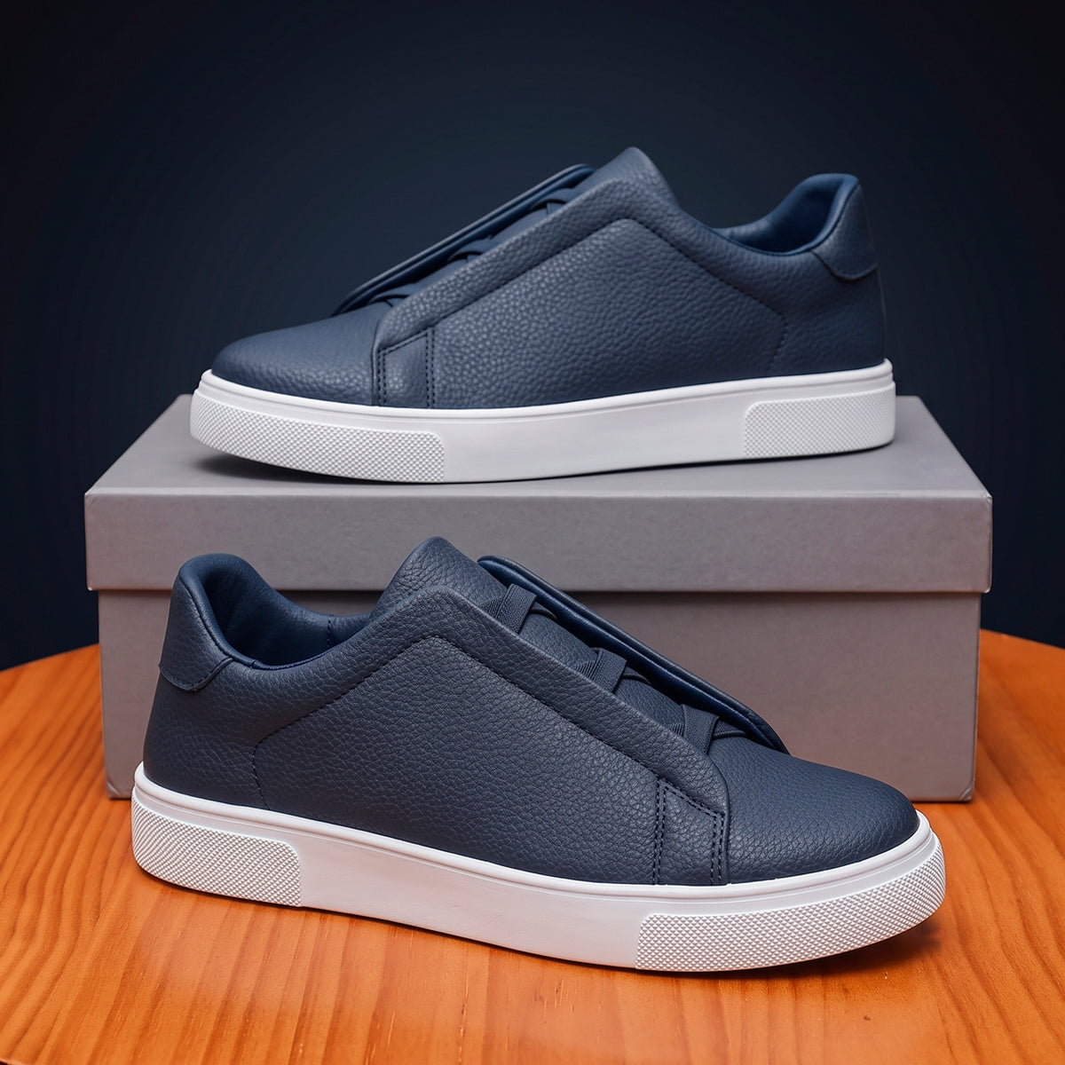 The Clerkenwell Leather Sneaker — Navy